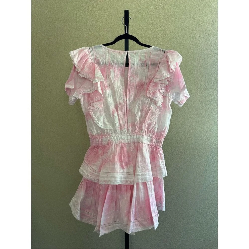 Love Shack Fancy Natasha Ruffle Tiered Mini Dress in Island Pink Hand Dye Size M